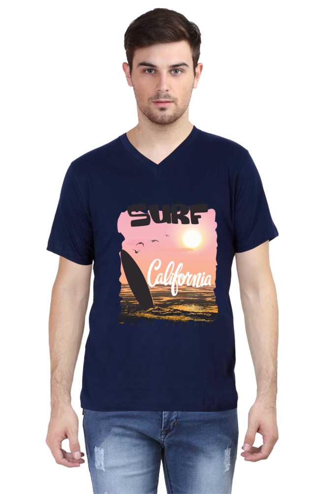 Surf California V-Neck T-Shirt | Sunset Graphic Men's Tee